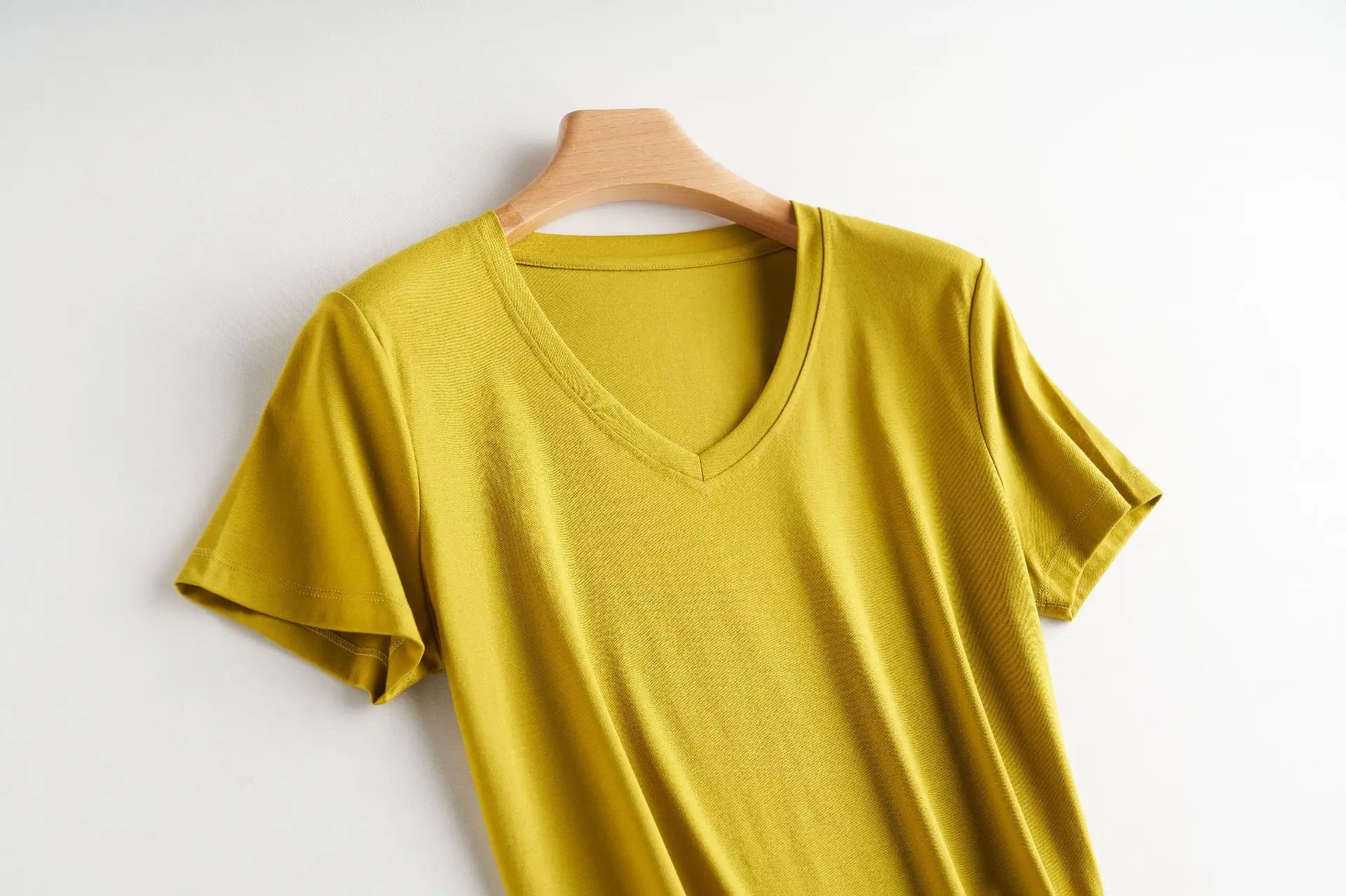 Women Mercerized Cotton V-Neck T-Shirt Olive Green - Image 28