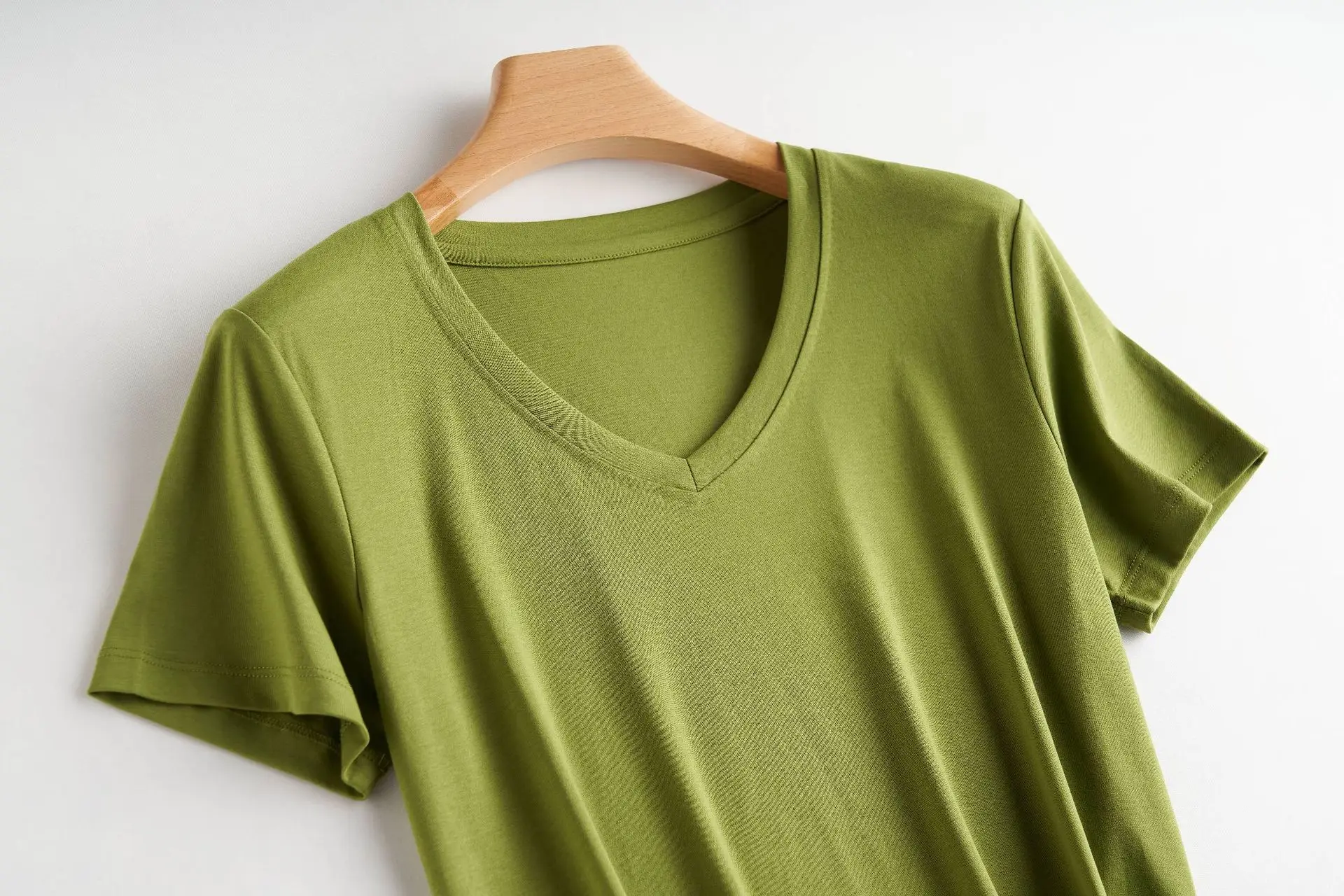 Women Mercerized Cotton V-Neck T-Shirt Olive Green - Image 29
