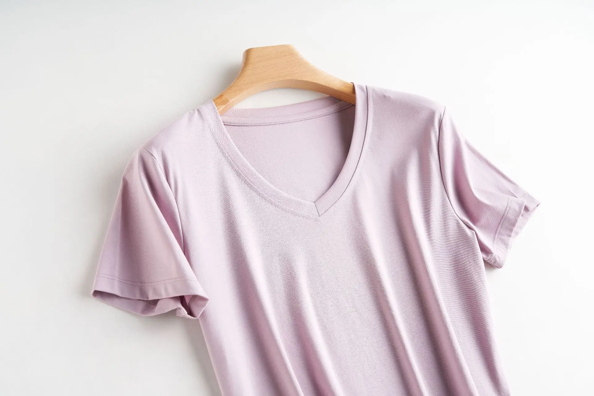 Women Mercerized Cotton V-Neck T-Shirt Olive Green - Image 30