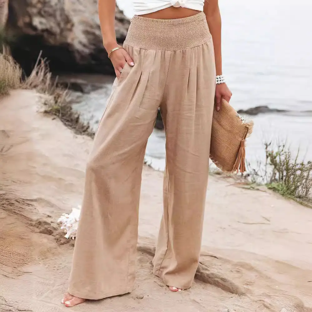 Women Wide Leg Cotton Linen Pants White Summer - Image 17