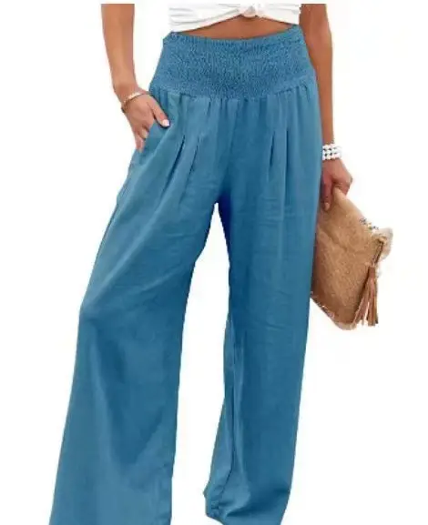 Women Wide Leg Cotton Linen Pants White Summer - Image 11
