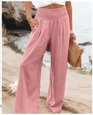 Women Wide Leg Cotton Linen Pants White Summer - Image 12