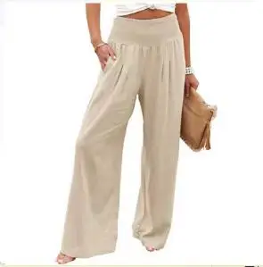 Women Wide Leg Cotton Linen Pants White Summer - Image 13