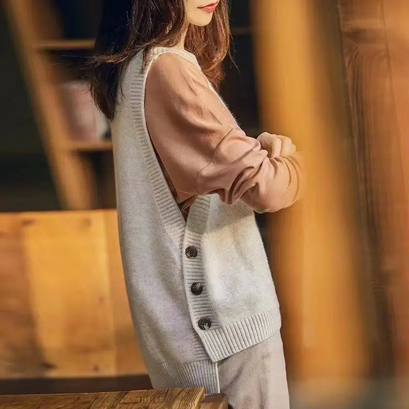 Women Wool Knitted Vest Blue Korean Style 2021 - Image 2