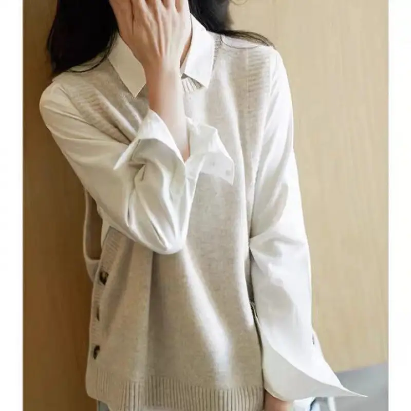 Women Wool Knitted Vest Blue Korean Style 2021 - Image 4