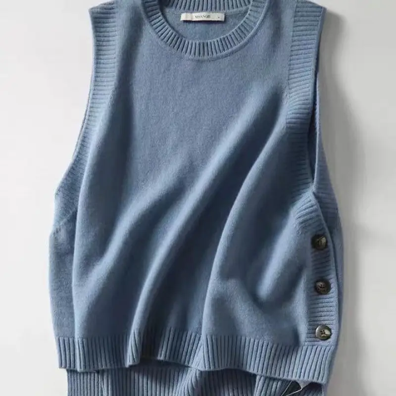 Women Wool Knitted Vest Blue Korean Style 2021 - Image 5