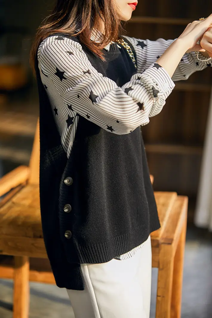Women Wool Knitted Vest Blue Korean Style 2021 — feature 1