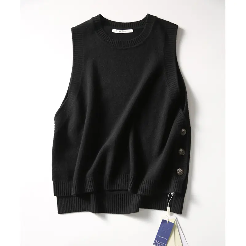 Women Wool Knitted Vest Blue Korean Style 2021 — feature 11