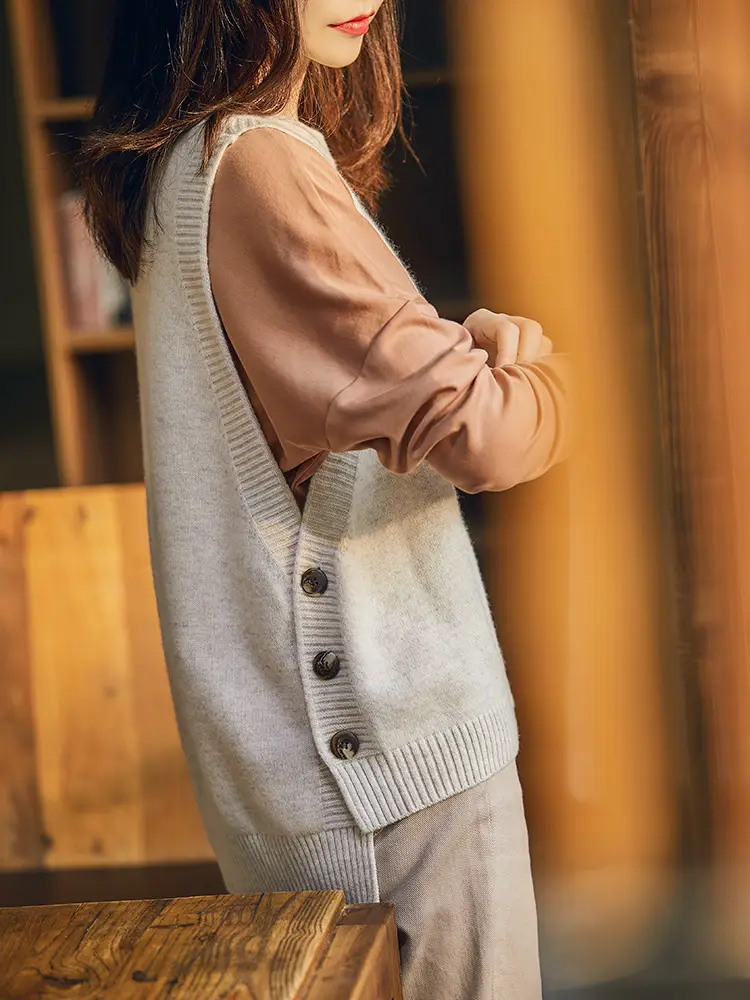 Women Wool Knitted Vest Blue Korean Style 2021 — feature 4