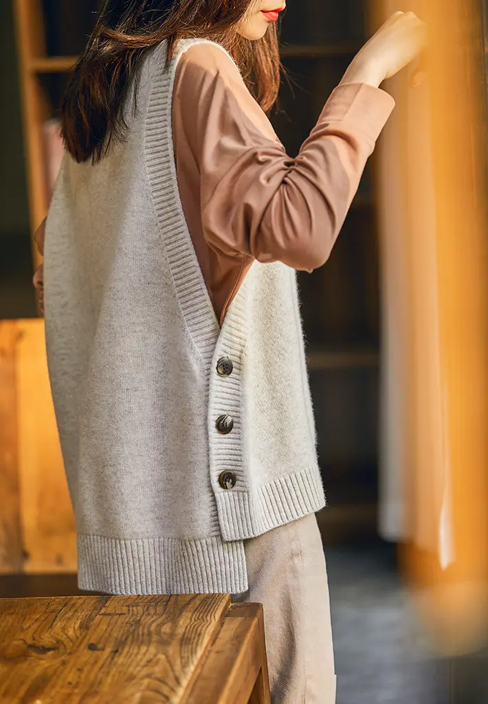 Women Wool Knitted Vest Blue Korean Style 2021 — feature 9