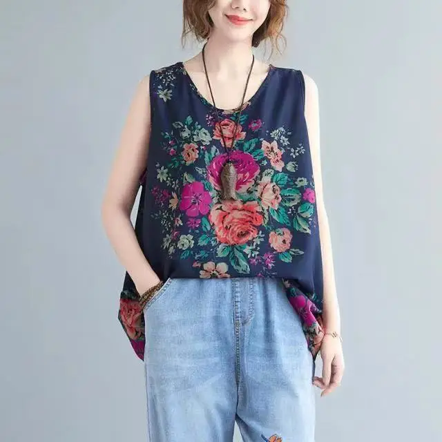 Loose Sleeveless Floral Vest for Women Summer Wear