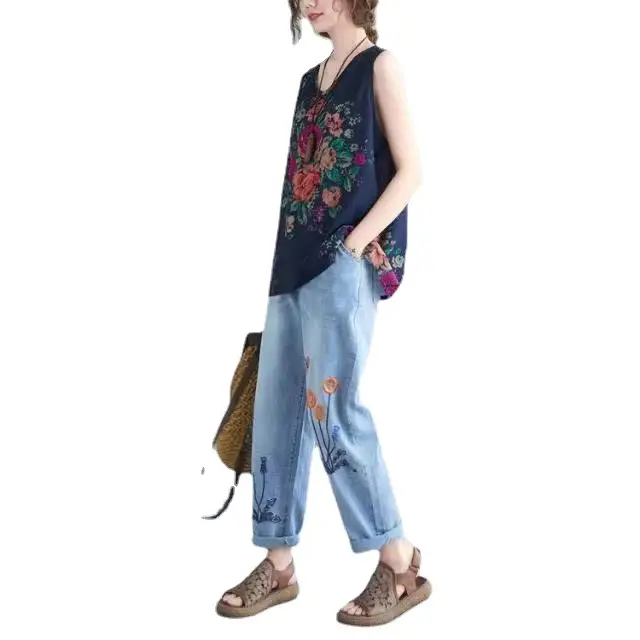 Loose Sleeveless Floral Vest for Women Summer Wear
