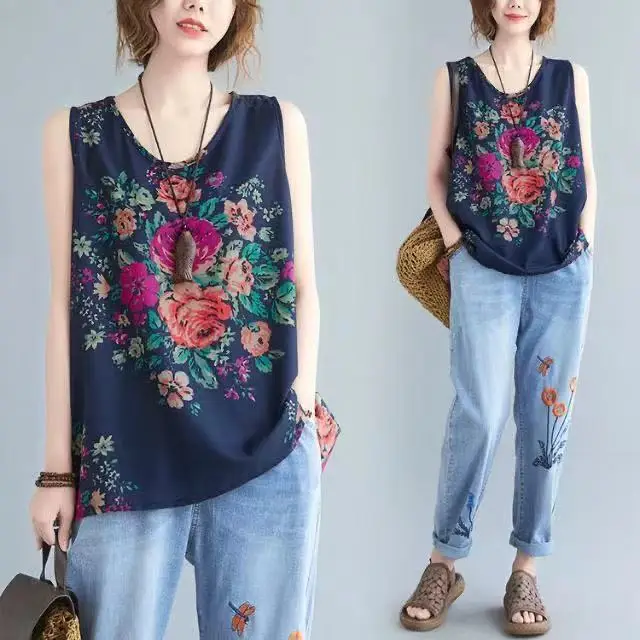 Loose Sleeveless Floral Vest for Women Summer Wear — feature 1