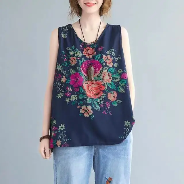 Loose Sleeveless Floral Vest for Women Summer Wear — feature 3