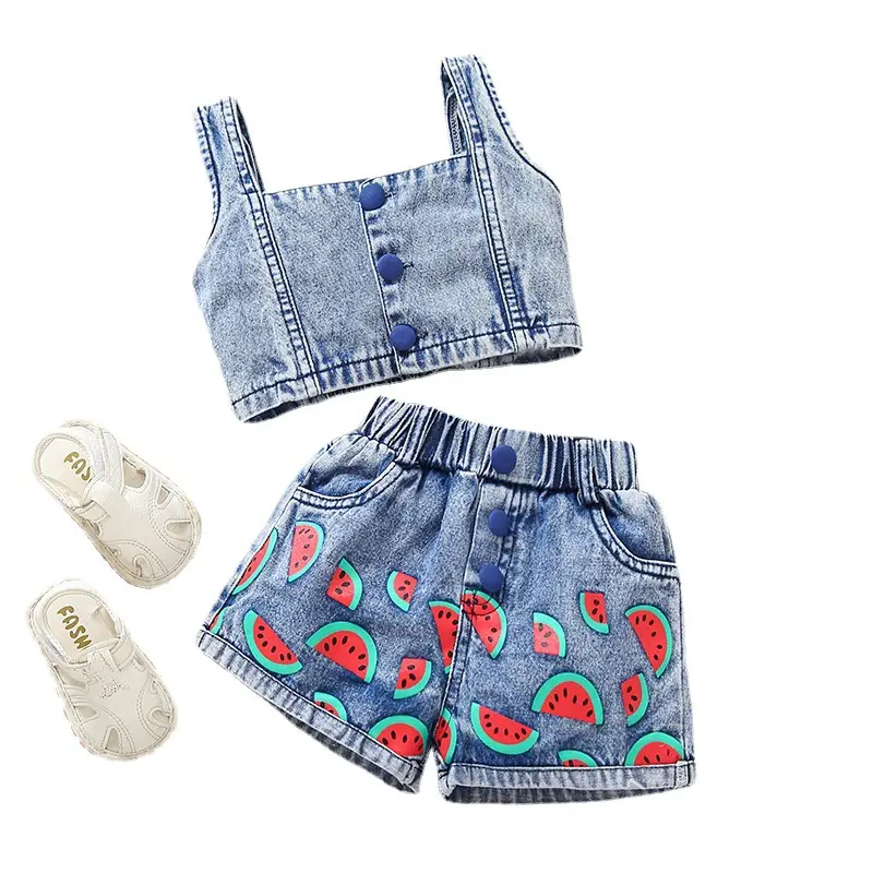 Girls Denim Watermelon Camisole Shorts Set