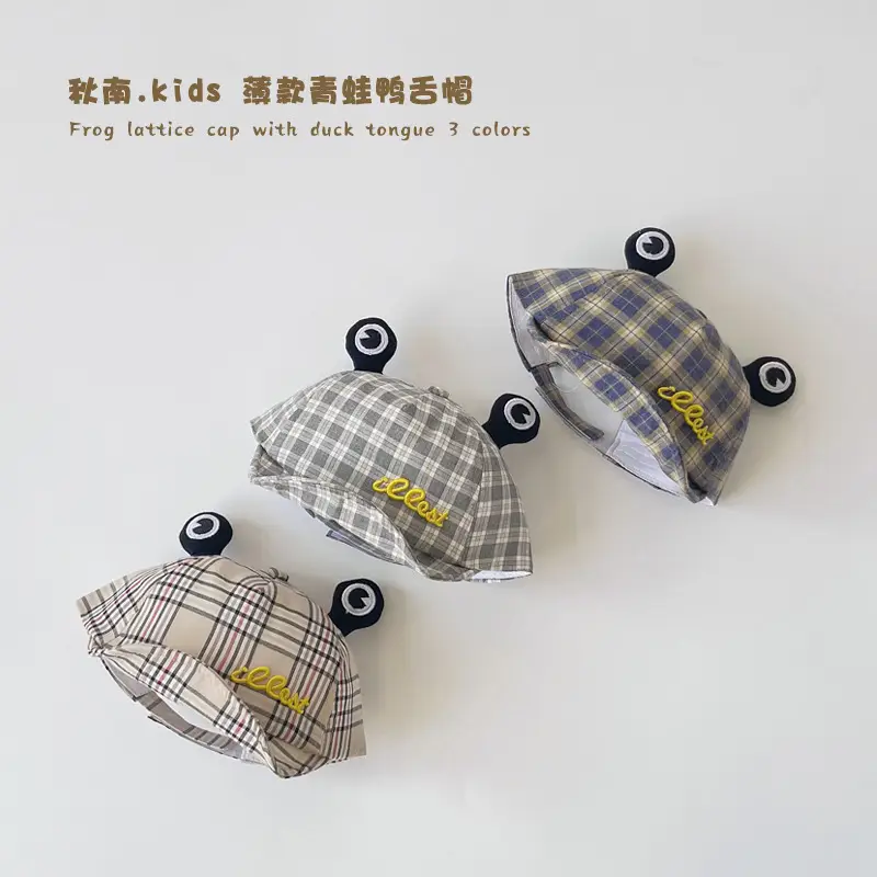 Autumn Korean Style Baby Sun Hats Plaid Grey Blue - Image 2
