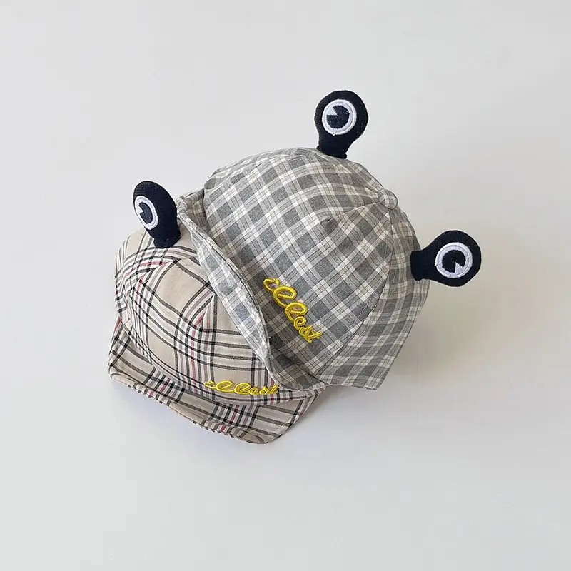 Autumn Korean Style Baby Sun Hats Plaid Grey Blue - Image 3