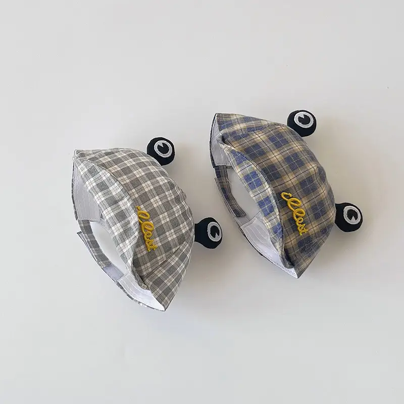 Autumn Korean Style Baby Sun Hats Plaid Grey Blue - Image 4