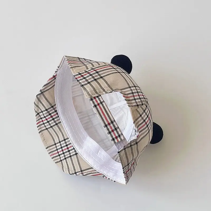 Autumn Korean Style Baby Sun Hats Plaid Grey Blue - Image 5