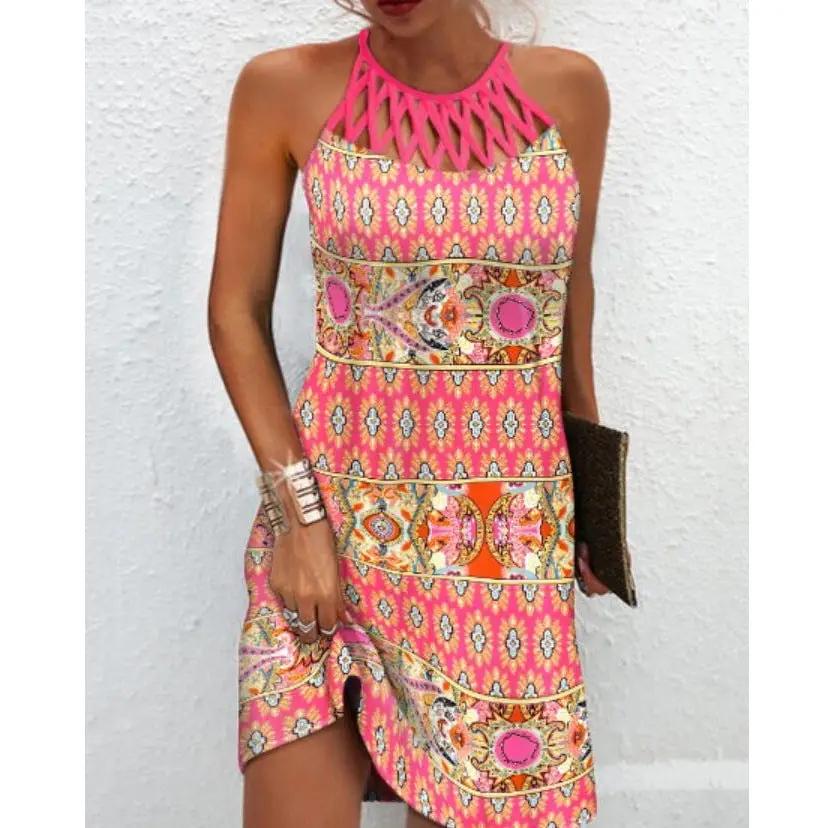 Women's Blue Mesh Sleeveless Dress with Patterned Shorts - Image 11