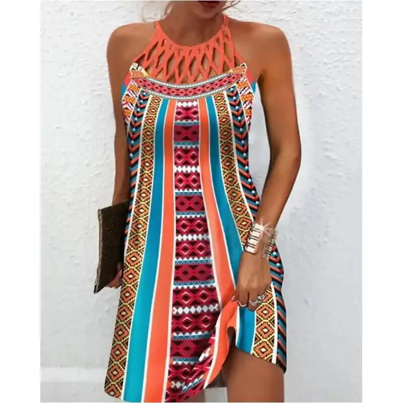 Women's Blue Mesh Sleeveless Dress with Patterned Shorts - Image 13