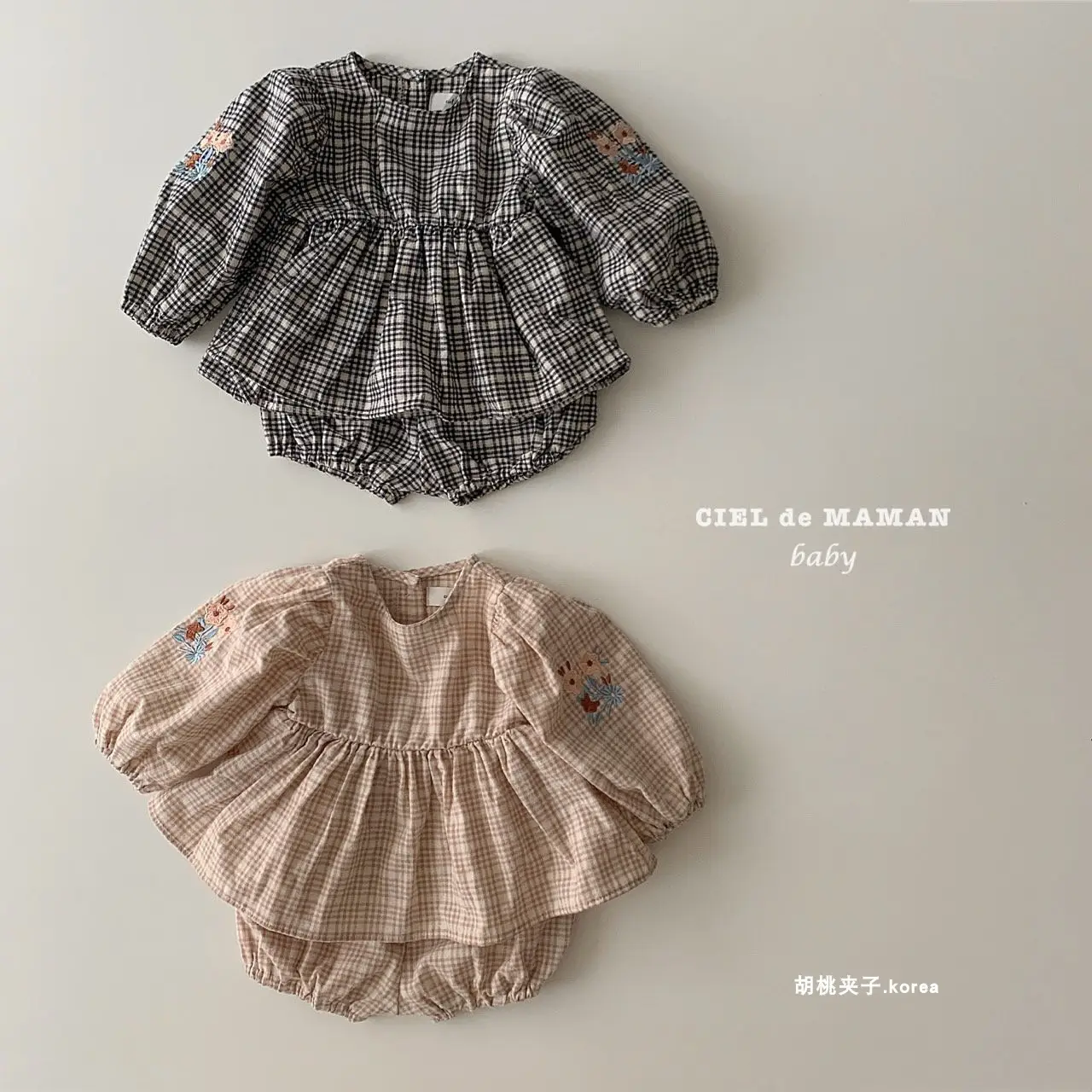 2022 Korean Style Baby Plaid Pants Set Embroidered Skirt