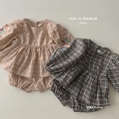 2022 Korean Style Baby Plaid Pants Set Embroidered Skirt