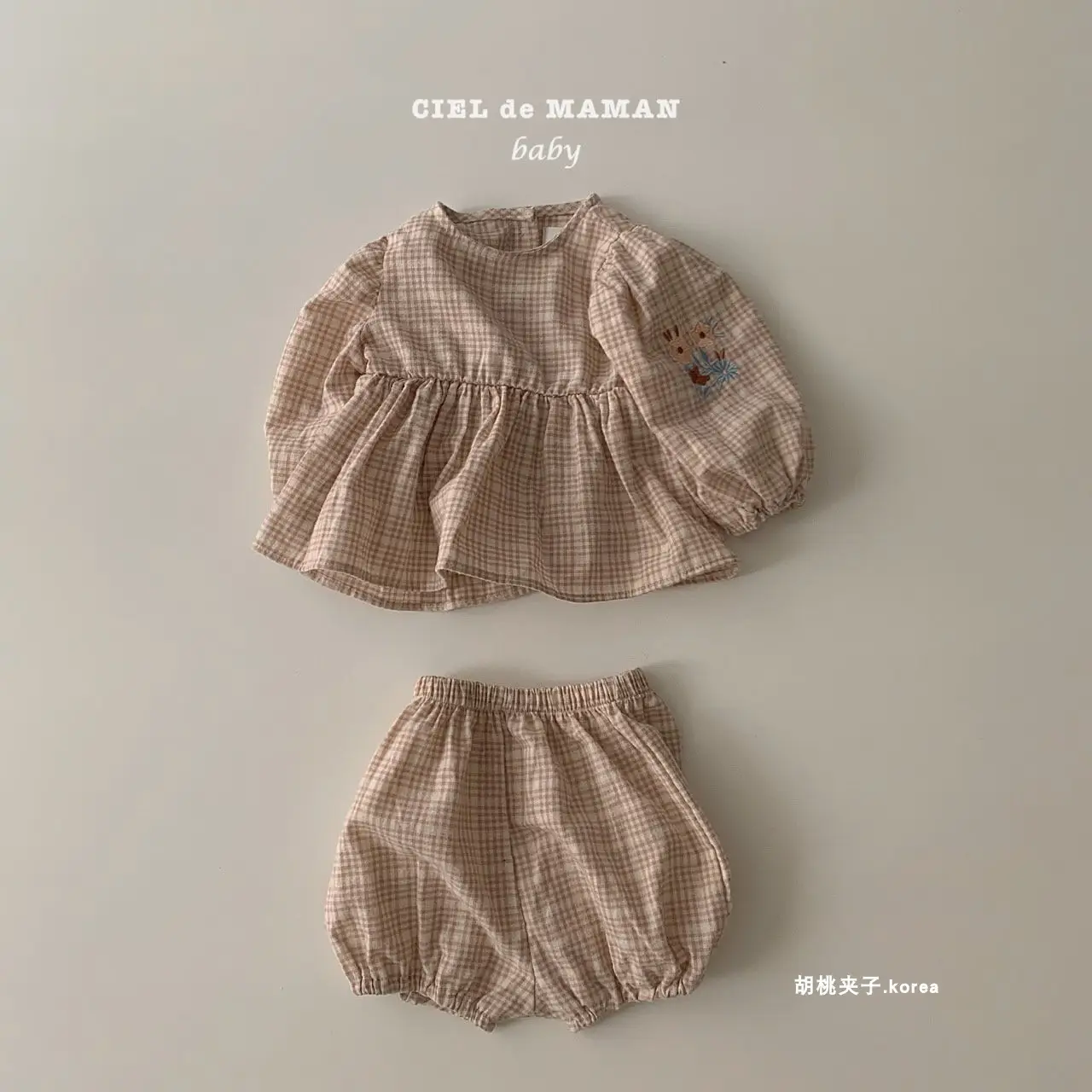 2022 Korean Style Baby Plaid Pants Set Embroidered Skirt