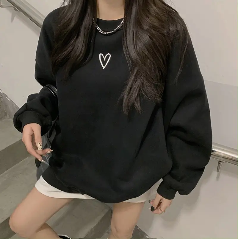 Women Velvet Heart Sweatshirt Grey Loose Long Sleeve — feature 10