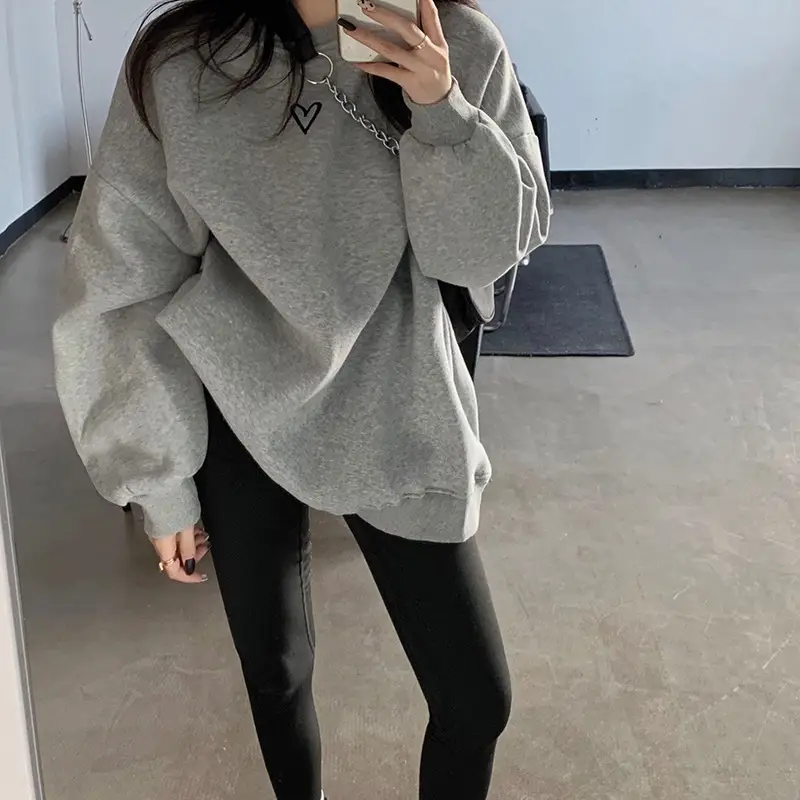 Women Velvet Heart Sweatshirt Grey Loose Long Sleeve — feature 16