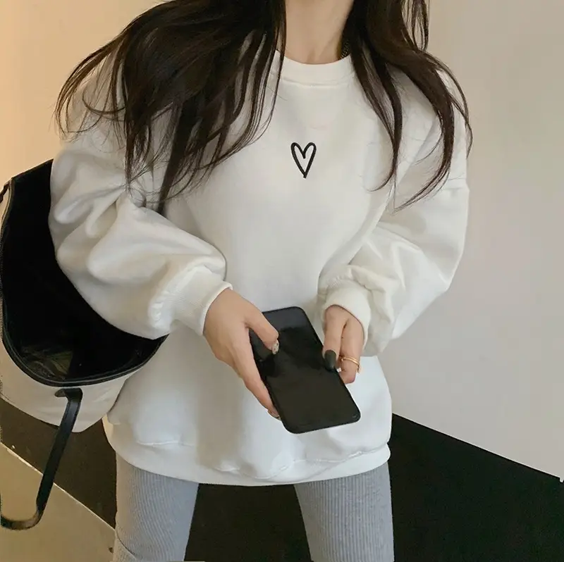 Women Velvet Heart Sweatshirt Grey Loose Long Sleeve — feature 6