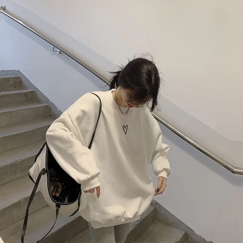 Women Velvet Heart Sweatshirt Grey Loose Long Sleeve — feature 7