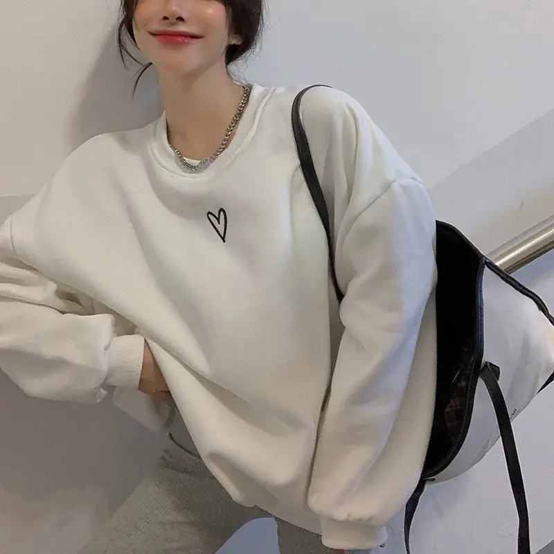 Women Velvet Heart Sweatshirt Grey Loose Long Sleeve — feature 8