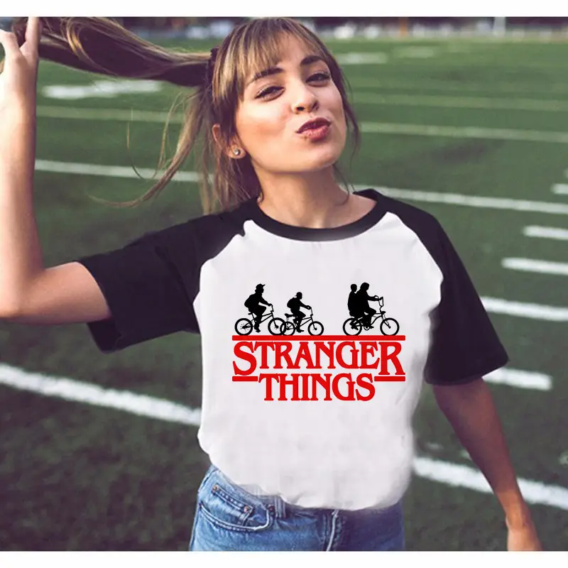 Stranger Things Raglan T-Shirt White Black Loose Fit - Image 5