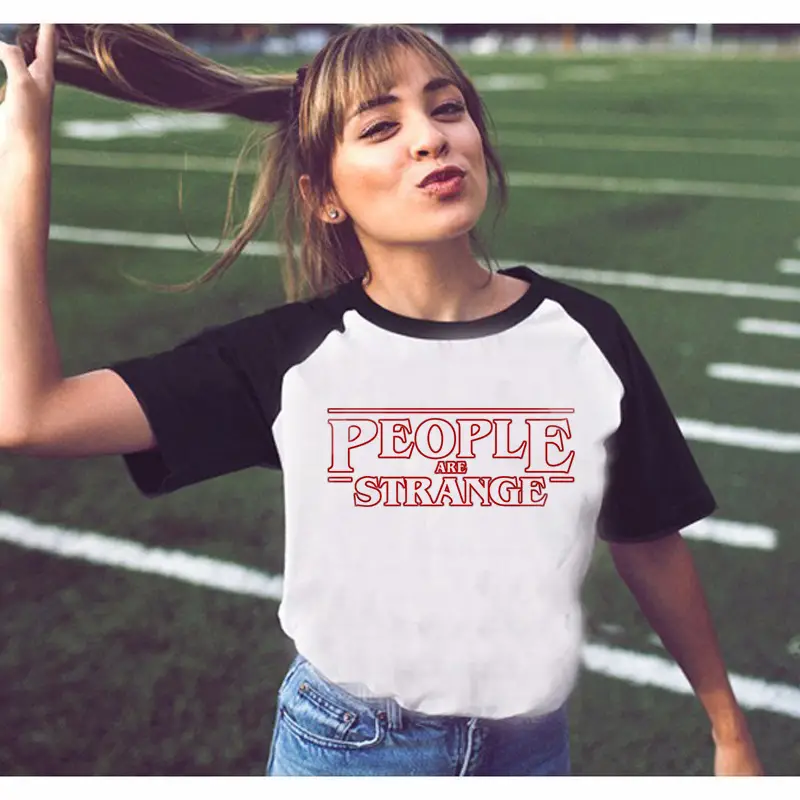Stranger Things Raglan T-Shirt White Black Loose Fit — feature 4