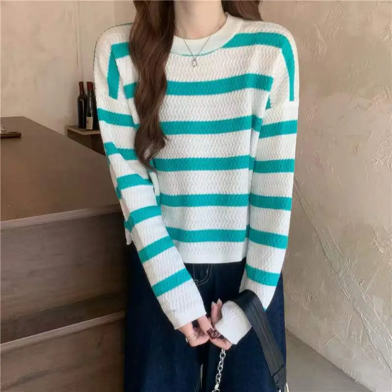 Women Striped Long Sleeve Turtleneck Sweater - Image 8