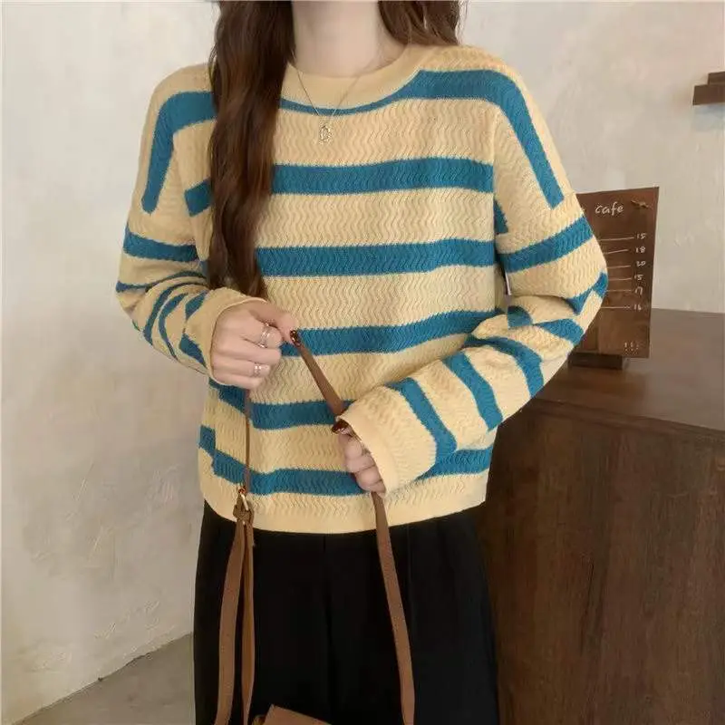 Women Striped Long Sleeve Turtleneck Sweater - Image 2