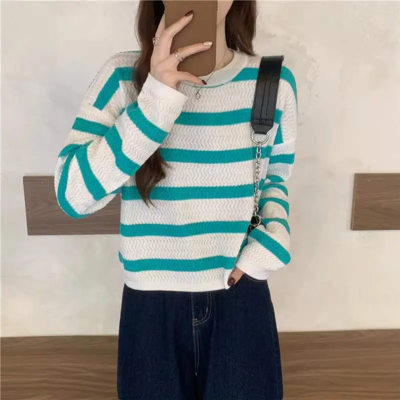 Women Striped Long Sleeve Turtleneck Sweater - Image 5