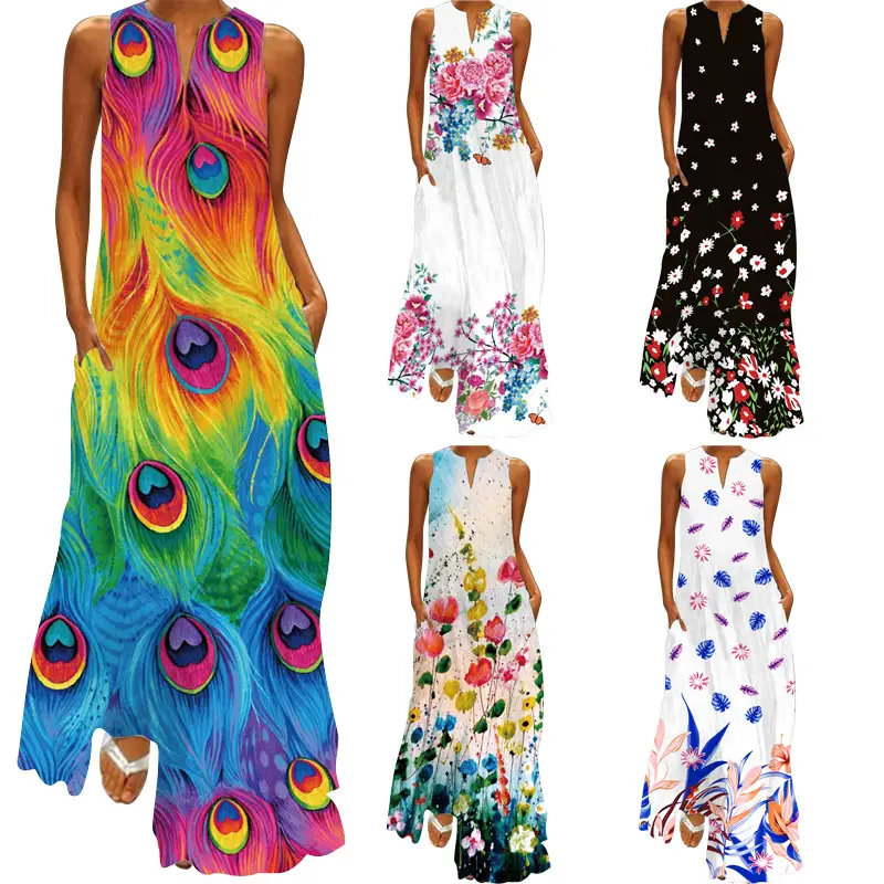 2026 Summer V-Neck Sleeveless Long Dress Multi-Color Floral Print - Image 8
