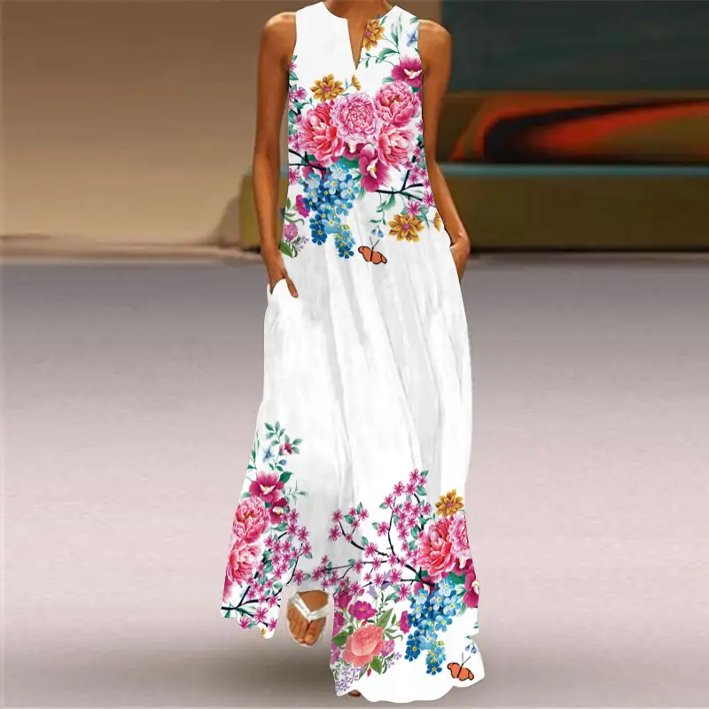 2026 Summer V-Neck Sleeveless Long Dress Multi-Color Floral Print - Image 9