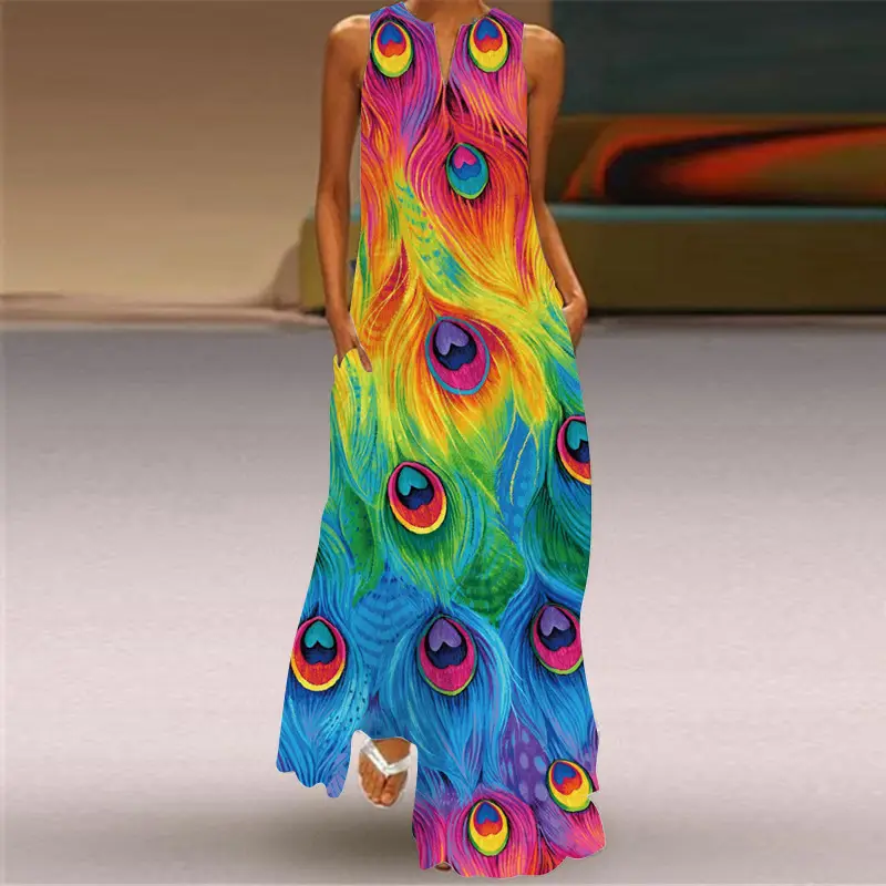 2026 Summer V-Neck Sleeveless Long Dress Multi-Color Floral Print - Image 4