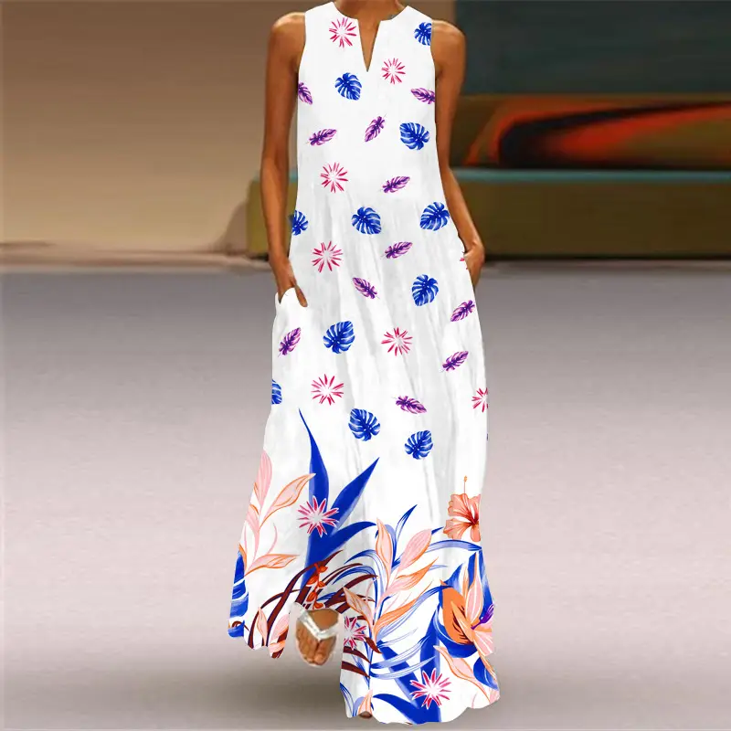 2026 Summer V-Neck Sleeveless Long Dress Multi-Color Floral Print - Image 5