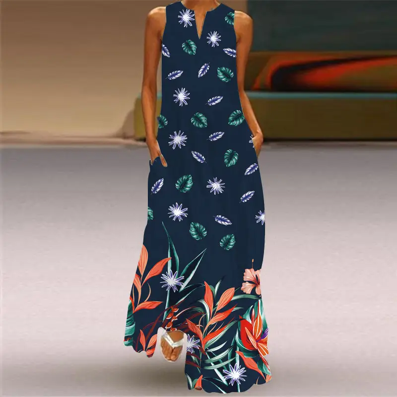 2026 Summer V-Neck Sleeveless Long Dress Multi-Color Floral Print - Image 6