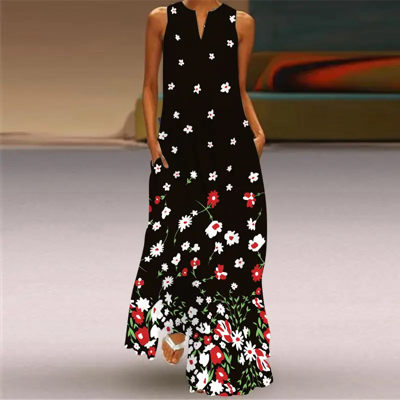 2026 Summer V-Neck Sleeveless Long Dress Multi-Color Floral Print - Image 2
