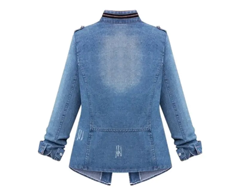 Women Denim Jacket Light Blue Zipper Decorated Elastic Waist — feature 9