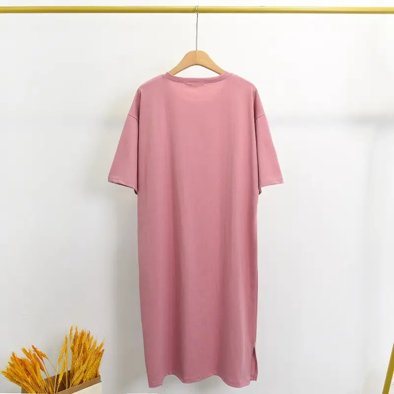 Korean Style Cotton Dress Green Side Slit Midi Large