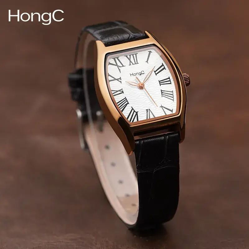 Women's Vintage Artistic Wine Barrel Watch with Black Strap - Image 8