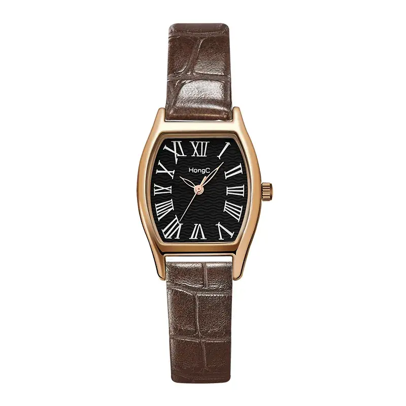 Women's Vintage Artistic Wine Barrel Watch with Black Strap - Image 4