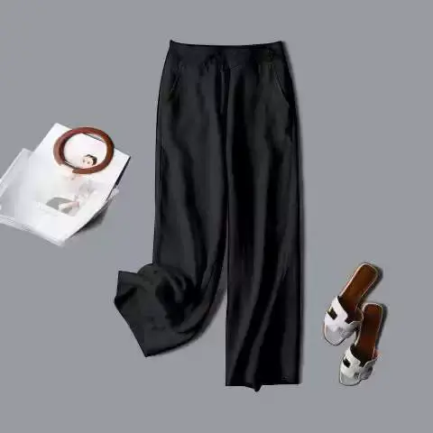 Women Linen Wide Leg Pants White High Waist Drape — feature 7