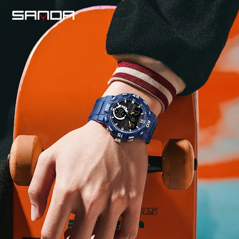 Sanda Men's Grey Dual Display Electronic Watch - Image 9